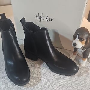 Style & Co. Black Leather Chelsea Ankle Booties